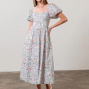 Anthropologie Moon River Floral Puff Sleeve Corset Midi Dress
